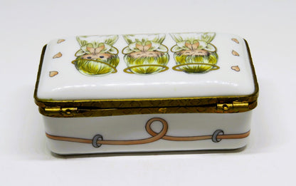 LIMOGES FRANCE BOX - ROCHARD - 3 LITTLE ANGELS - PINK HEARTS - "GOD BLESS YOU!"