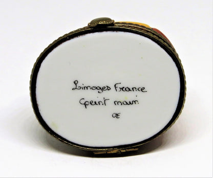 LIMOGES FRANCE BOX~ MAN'S  CAP ~ HAT ~ WALKING STICK & GLOVES INSIDE ~PEINT MAIN