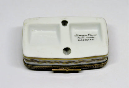 LIMOGES FRANCE STAMP BOX - ROCHARD - GOLD NAPOLEONIC BEE & LAUREL