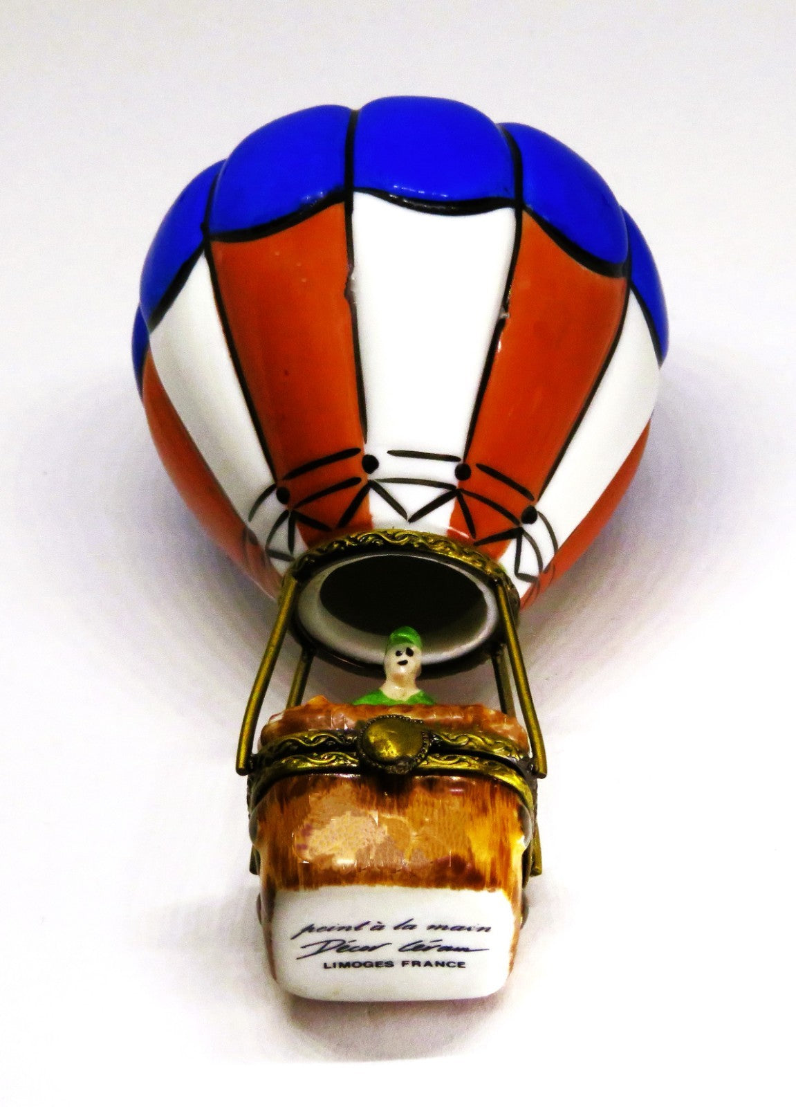 LIMOGES FRANCE BOX- 2 PIECE ATTACHED HOT AIR BALLOON - WICKER BASKET - PASSENGER