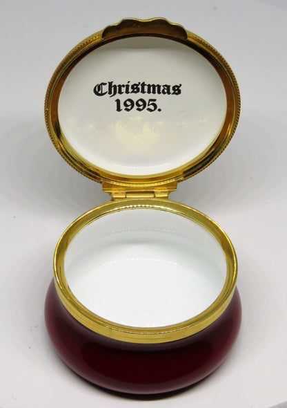 HOUSE OF ASHLEY - ENGLISH ENAMEL BOX - CANDLE & HOLLY - CHRISTMAS 1995 - MIB