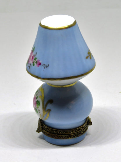 LIMOGES FRANCE BOX - CHAMART - BLUE FLORAL TABLE LAMP - PINK ROSES