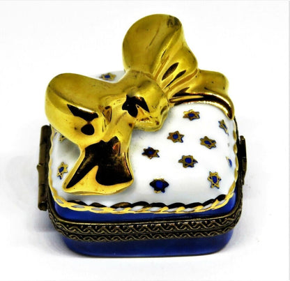 LIMOGES FRANCE BOX ~ JUDAICA GIFT BOX & GOLD BOW ~ HANUKKAH ~ JEWISH STAR