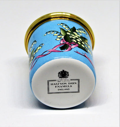 HALCYON DAYS ENAMEL BOX - BOUQUETS OF LILY OF THE VALLEY - FLOWERS - RIBBONS