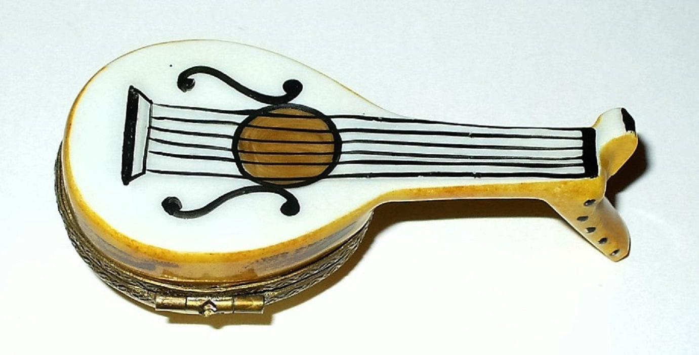 LIMOGES FRANCE BOX ~ MANDOLIN ~ LUTE ~ MUSICAL INSTRUMENT OF LOVE ~ PEINT MAIN