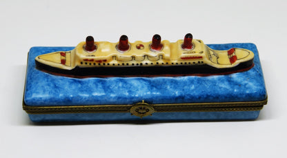 LIMOGES FRANCE BOX- CRUISE SHIP - LUXURY OCEAN LINER -SHIP'S WHEEL CLASP- TRAVEL