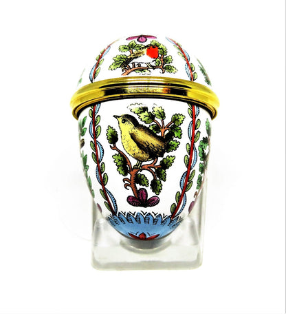 HALCYON DAYS ENAMEL BOX - EGG WITH ROBINS & SPARROWS - BIRDS - BUTTERFLY - MIB