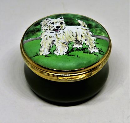 CRUMMLES ENGLISH ENAMEL BOX - VINTAGE - WEST HIGHLAND TERRIER PUPPY - DOG