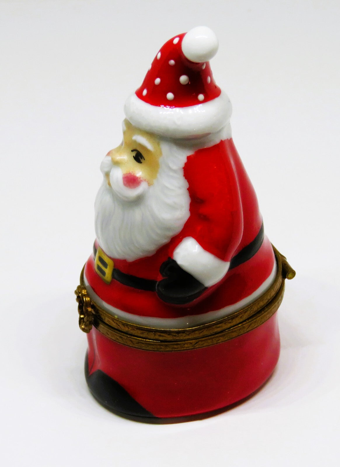 LIMOGES FRANCE BOX - CHRISTMAS - SANTA CLAUS - WREATH CLASP - HAT & HOLLY INSIDE