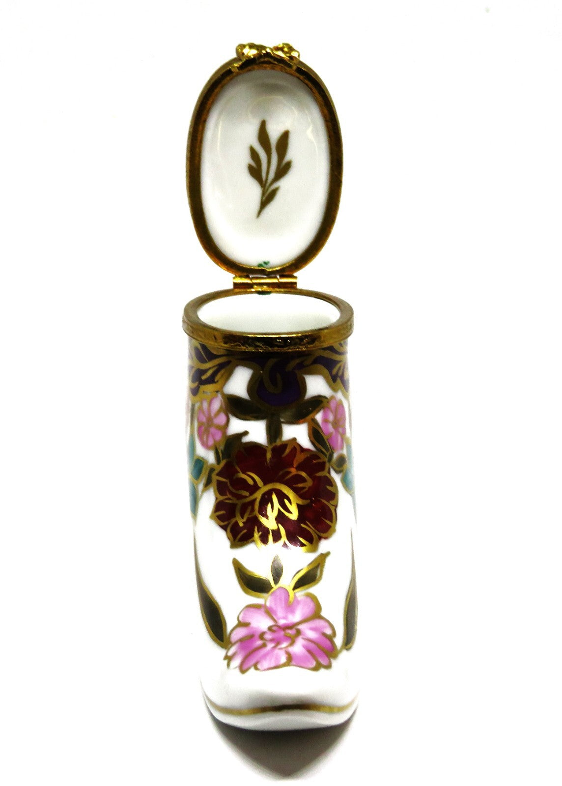 LIMOGES BOX ~ OLD-FASHIONED HIGH TOPPED LADY'S FLORAL SHOE ~ BOOT ~ PEINT MAIN