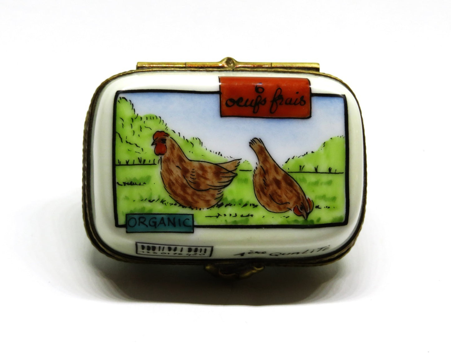 LIMOGES FRANCE BOX - LA CLAIRE - EGG CARTON & SIX ORGANIC EGGS - HENS - CHICKENS