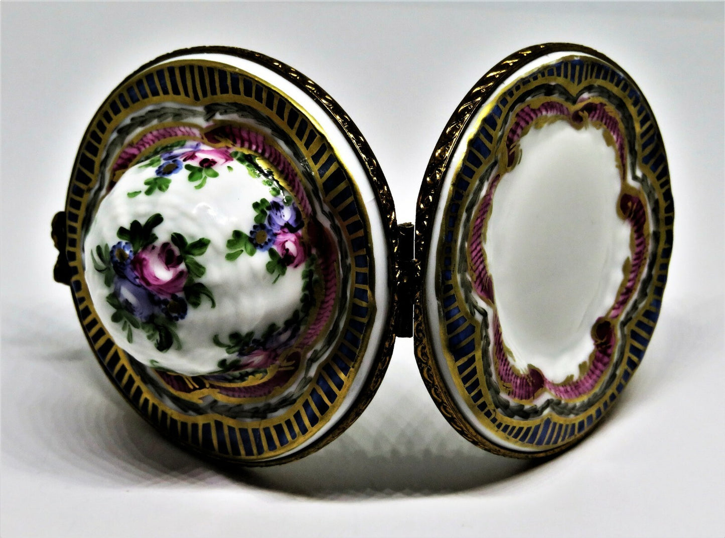 LIMOGES FRANCE BOX- SEVRES STYLE EASTER BONNET - GARDENING HAT - FLOWERS - ROSES