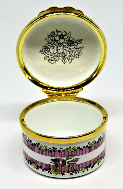 HALCYON DAYS ENGLISH ENAMEL BOX - "HAPPY BIRTHDAY" & BOUQUET OF FLOWERS - MIB
