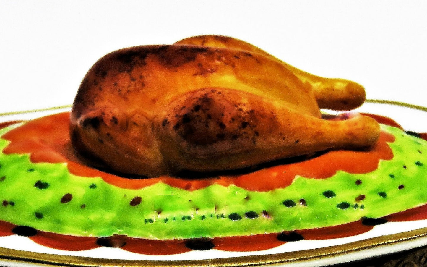 LIMOGES FRANCE BOX - PARRY-VIEILLE - THANKSGIVING - TURKEY ON A PLATTER & KNIFE