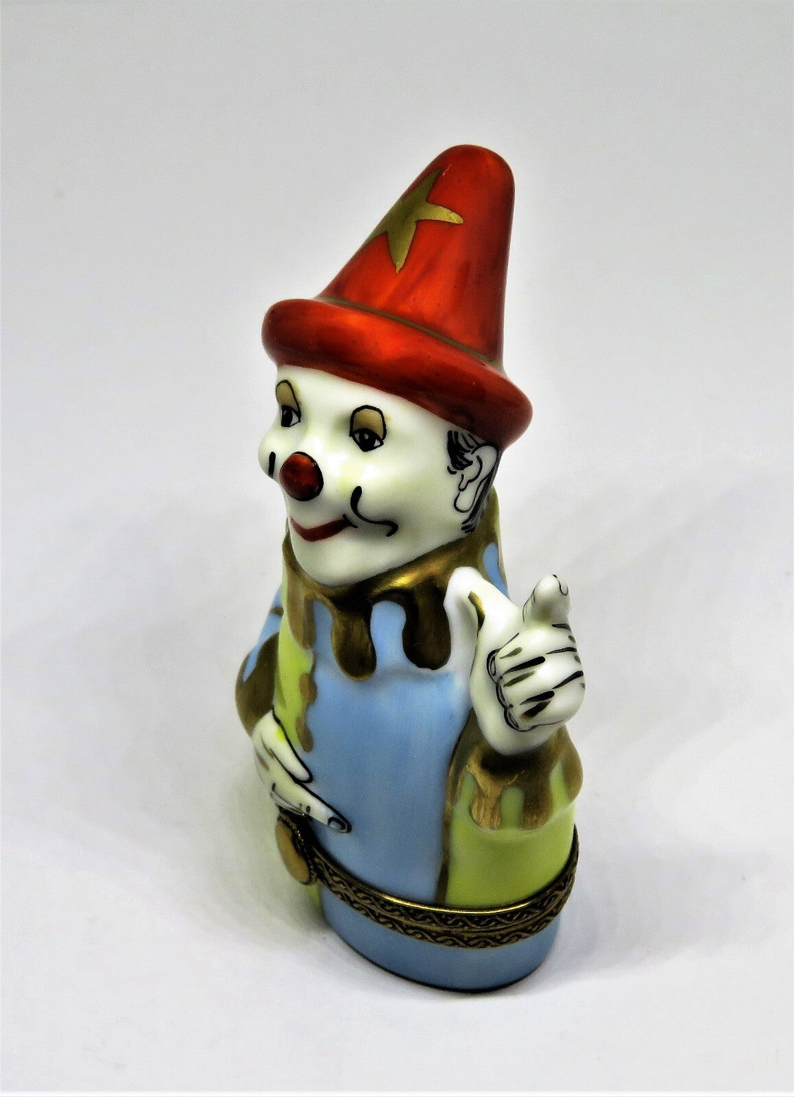 LIMOGES FRANCE BOX ~ WHITE FACED HARLEQUIN CLOWN ~ JESTER ~ MIME ~ PEINT MAIN