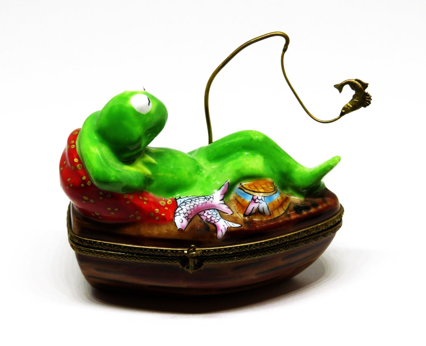LIMOGES BOX - KERMIT THE FROG FISHING IN A ROWBOAT - MUPPETS - SESAME STREET