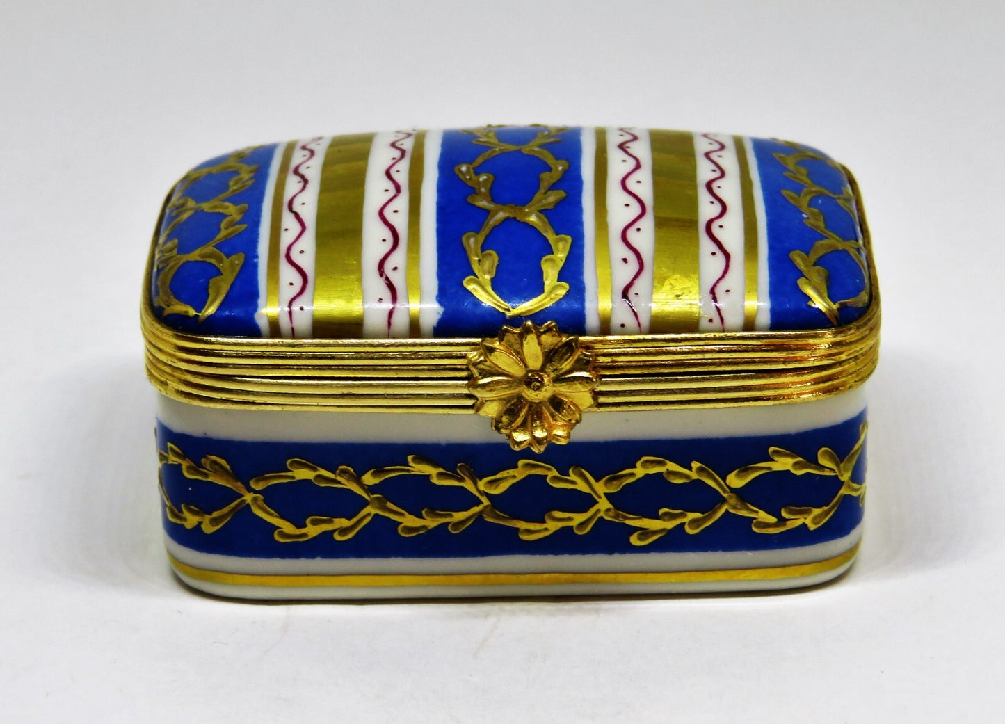 LIMOGES FRANCE BOX - LE TALLEC - BLUE & GOLD RECTANGLE - GRIGNAN BLEUE - 1948