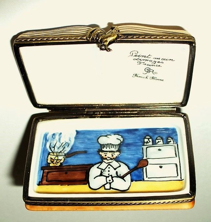 LIMOGES BOX- COOKBOOK & COQ AU VIN RECIPE - KNIFE & FORK - FRENCH CHEF - CHICKEN