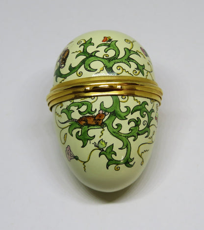 STAFFORDSHIRE ENGLISH ENAMEL BOX - VINTAGE EGG - MICE - BUTTERFLY - DRAGONFLY