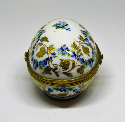 LIMOGES BOX - LE TALLEC EGG - GOLD GRAPEVINE & FLOWERS - TREILLE MUSCATE - 1962