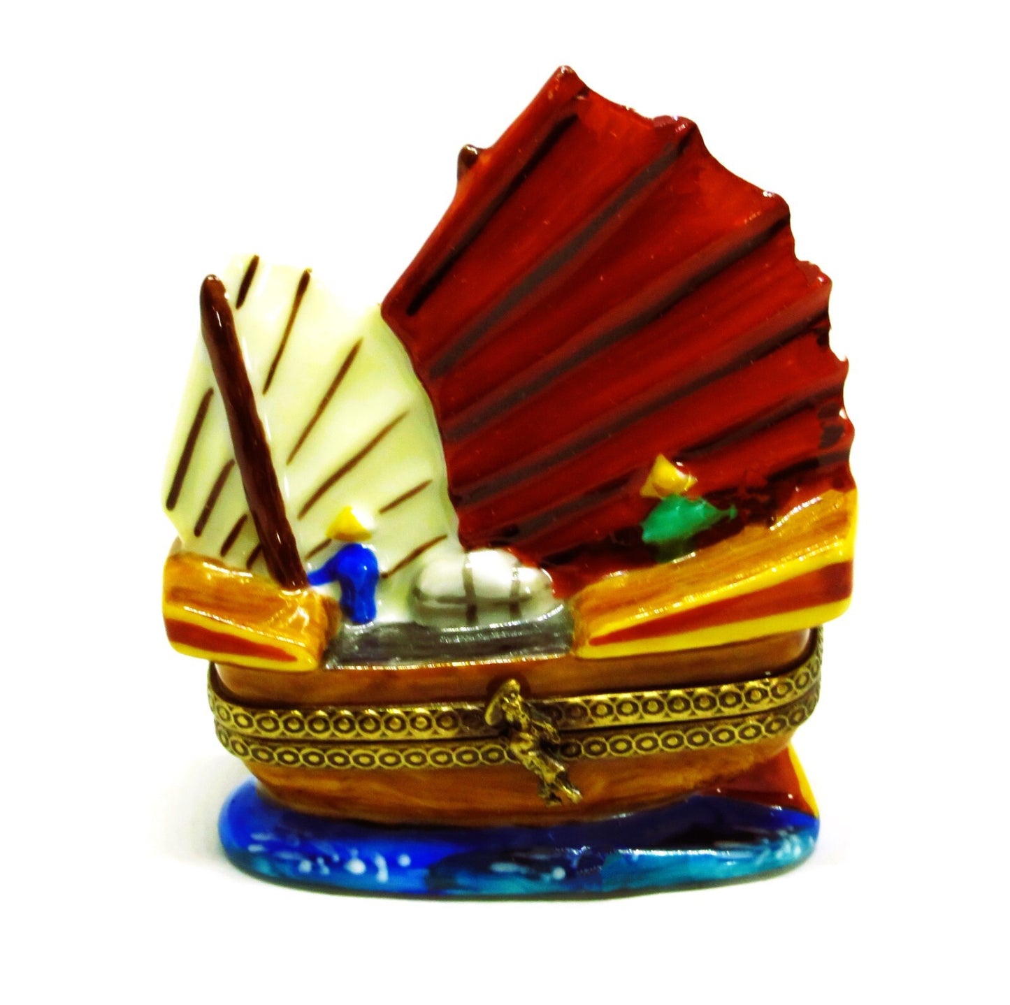 LIMOGES FRANCE BOX - CHANILLE - CHINESE JUNK BOAT - ASIAN SAILING SHIP - LE #140