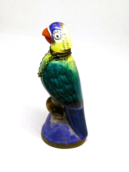 LIMOGES FRANCE BOX ~ LARGE VINTAGE PARROT ON A PERCH ~ PERFUME BOTTLE ~ BIRD