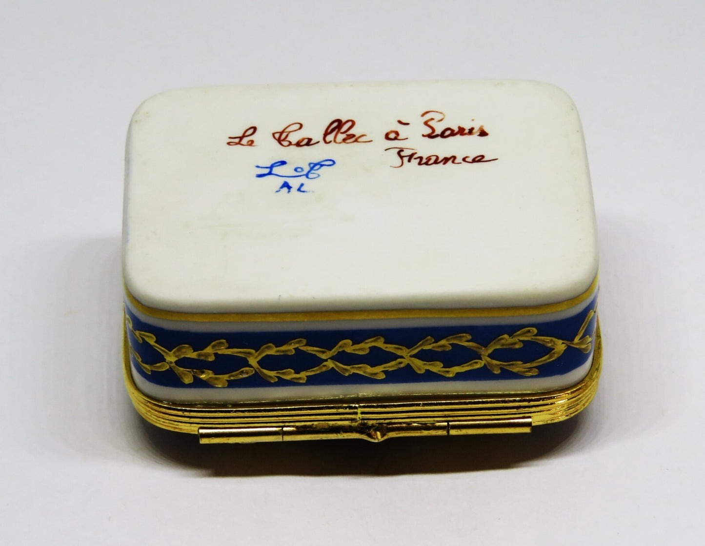 LIMOGES FRANCE BOX - LE TALLEC - BLUE & GOLD RECTANGLE - GRIGNAN BLEUE - 1948