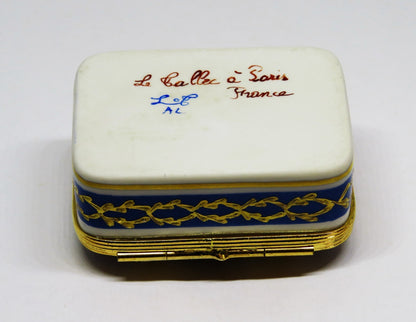 LIMOGES FRANCE BOX - LE TALLEC - BLUE & GOLD RECTANGLE - GRIGNAN BLEUE - 1948