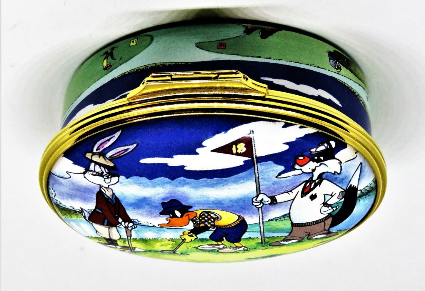 HALCYON DAYS ENAMEL BOX- LOONEY TUNES CARTOON CHARACTERS -WARNER BROTHERS- GOLF