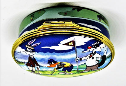 HALCYON DAYS ENAMEL BOX- LOONEY TUNES CARTOON CHARACTERS -WARNER BROTHERS- GOLF