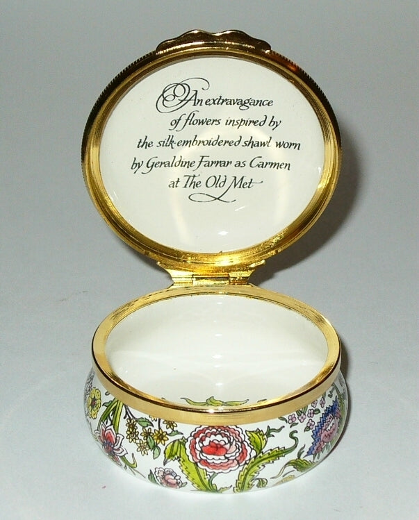 HALCYON DAYS ENGLISH ENAMEL BOX -FLOWERS- METROPOLITAN OPERA CENTENNIAL - CARMEN