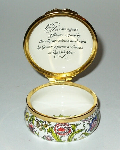 HALCYON DAYS ENGLISH ENAMEL BOX -FLOWERS- METROPOLITAN OPERA CENTENNIAL - CARMEN