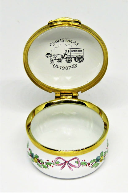 CRUMMLES ENAMEL BOX - HARRODS CHRISTMAS 1987 - VICTORIAN SCENE - GIRLS & SNOWMAN