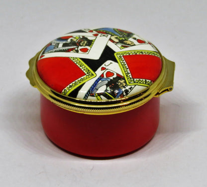 HALCYON DAYS ENGLISH ENAMEL BOX - TIFFANY - PLAYING CARDS - KING & QUEEN & JACK