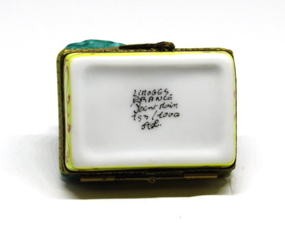 LIMOGES FRANCE BOX - ANTIQUE SEWING MACHINE & ROSE FABRIC -SCISSORS & THREAD- LE