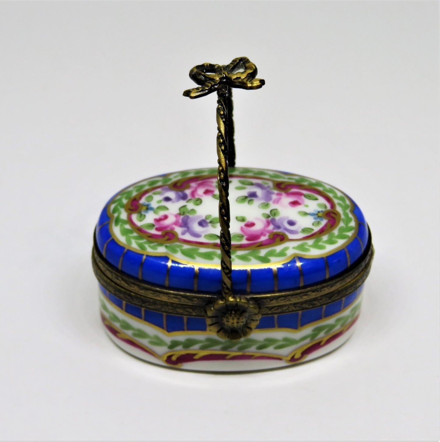 LIMOGES FRANCE BOX-  SEVRES STYLE FLORAL BASKET - FLOWERS - ROSES - FLOWER CLASP