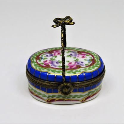 LIMOGES FRANCE BOX-  SEVRES STYLE FLORAL BASKET - FLOWERS - ROSES - FLOWER CLASP