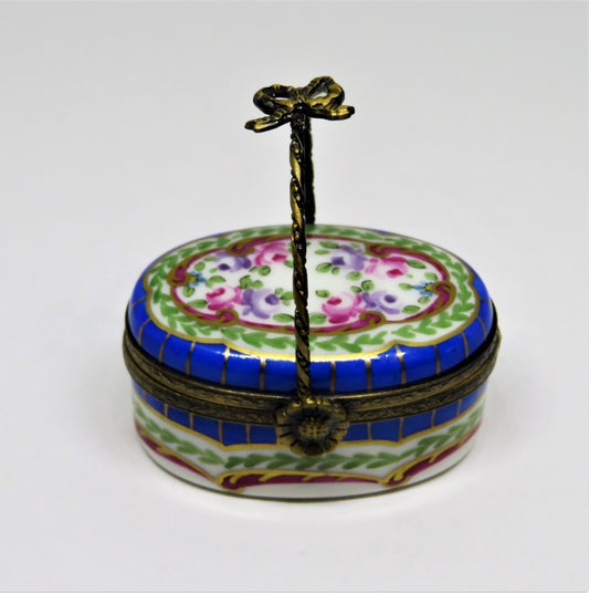 LIMOGES FRANCE BOX-  SEVRES STYLE FLORAL BASKET - FLOWERS - ROSES - FLOWER CLASP