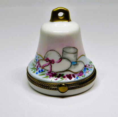 LIMOGES FRANCE BOX -CHAMART- WEDDING BELL -LILY OF THE VALLEY FLOWERS & 3D BIRDS