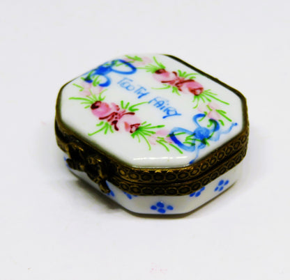LIMOGES FRANCE BOX ~ BABY TEETH ~ TOOTH FAIRY FLORAL ~ FLOWERS ~ PEINT MAIN