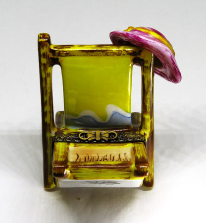 LIMOGES BOX - SINCLAIR - BEACH CHAIR & FISH - 'STRAW' HAT & FLOWER & SUNGLASSES