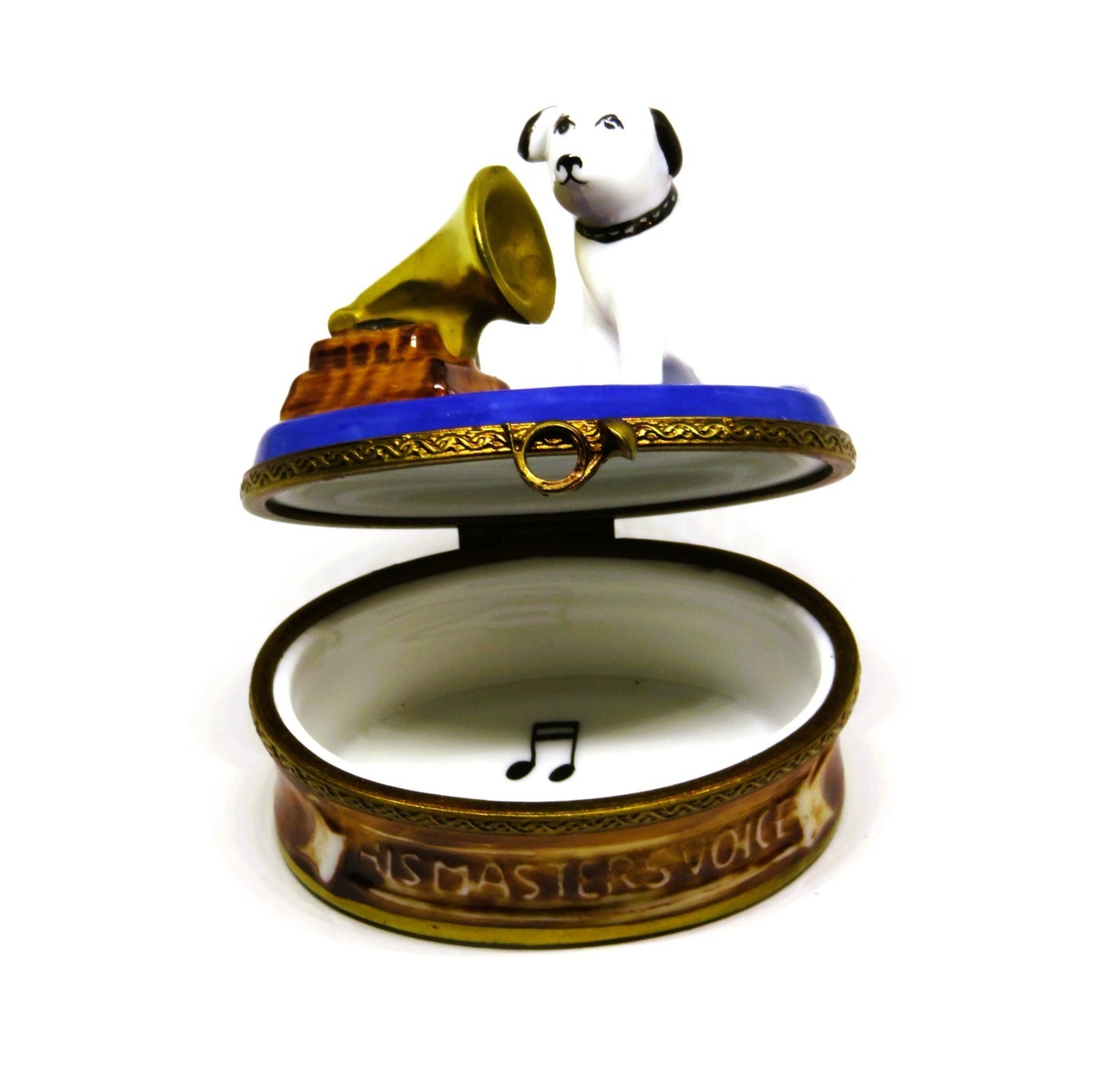 LIMOGES BOX - TERRIER - DOG & GRAMOPHONE - PUPPY - "HIS MASTER'S VOICE" - NIPPER