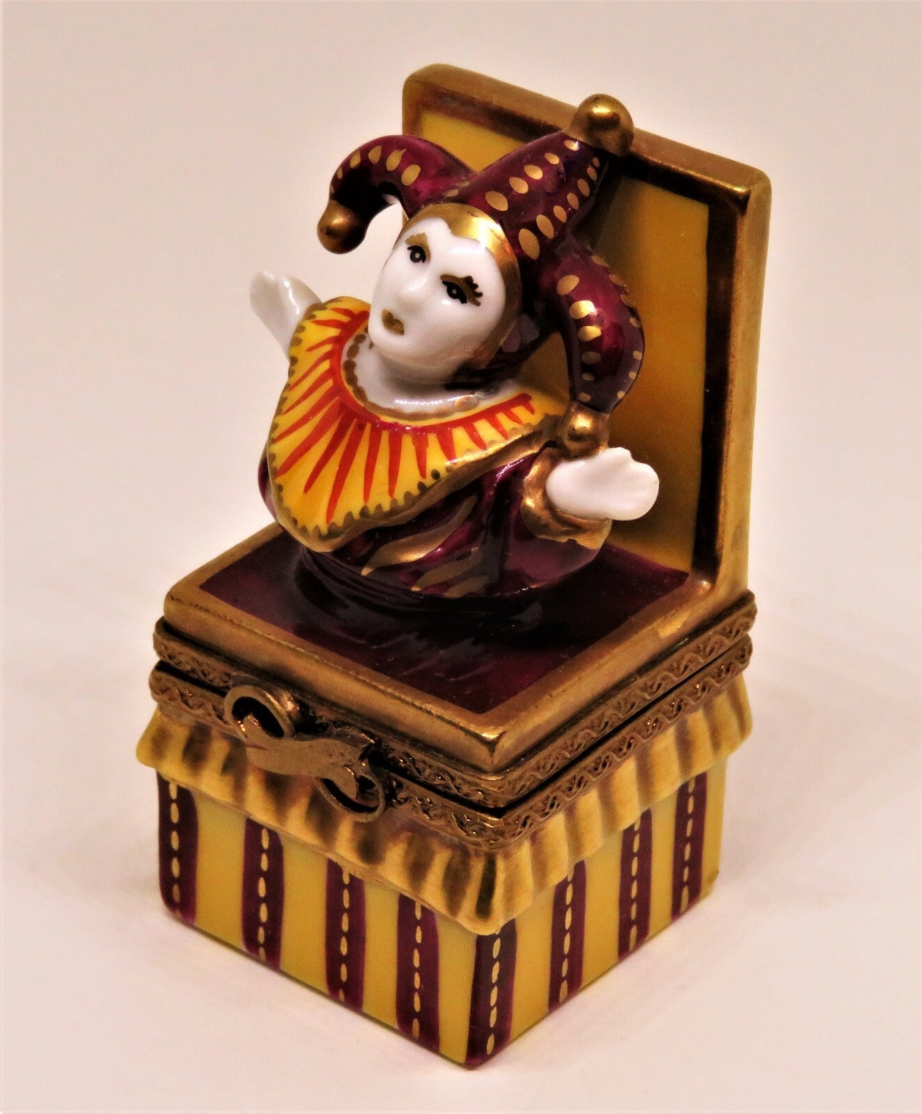 LIMOGES FRANCE BOX -PARRY-VIEILLE- JACK-IN-THE-BOX -MEDIEVAL JESTER- CLOWN -TOYS