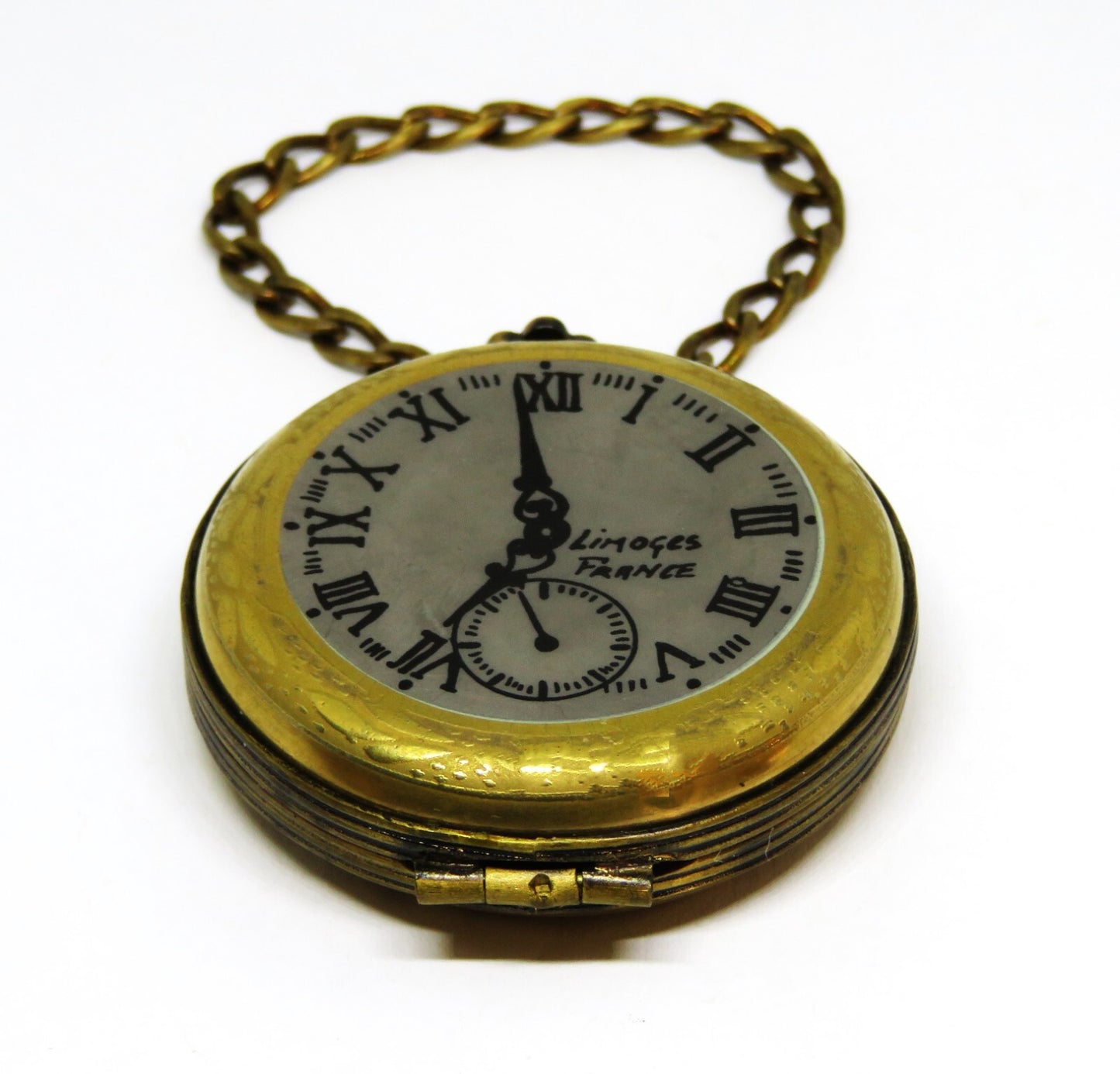 LIMOGES FRANCE BOX - GR - VINTAGE GOLD POCKET WATCH & CHAIN - "ENJOY THE MOMENT"