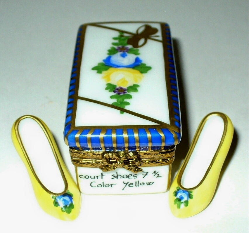 LIMOGES FRANCE BOX- SEVRES FLORAL SHOE BOX & HIGH HEELED SHOES - ROSES - FLOWERS