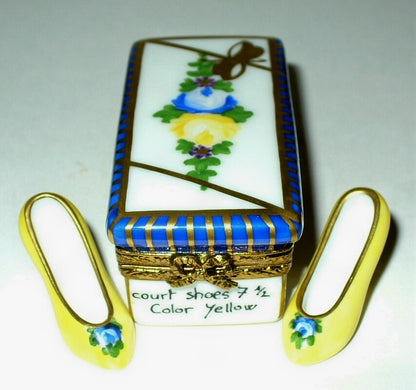 LIMOGES FRANCE BOX- SEVRES FLORAL SHOE BOX & HIGH HEELED SHOES - ROSES - FLOWERS