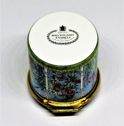 HALCYON DAYS ENAMEL BOX - GARDEN - GREENHOUSE - FLOWERS - DAISY - ROSE - LILY