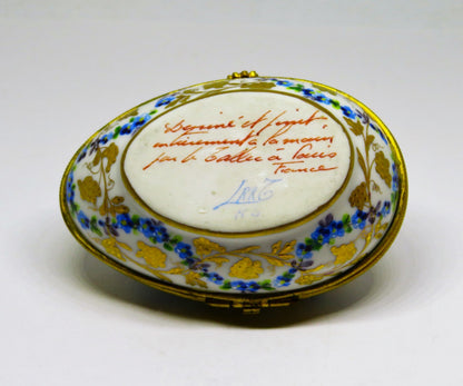 LIMOGES BOX - LE TALLEC EGG - GOLD GRAPEVINE & FLOWERS - TREILLE MUSCATE - 1962