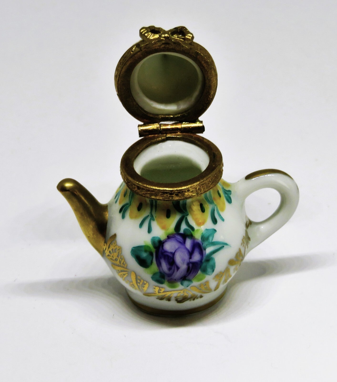 LIMOGES FRANCE BOX~ VINTAGE FLORAL TEAPOT ~ PURPLE ROSES ~ TEA POTS ~ PEINT MAIN