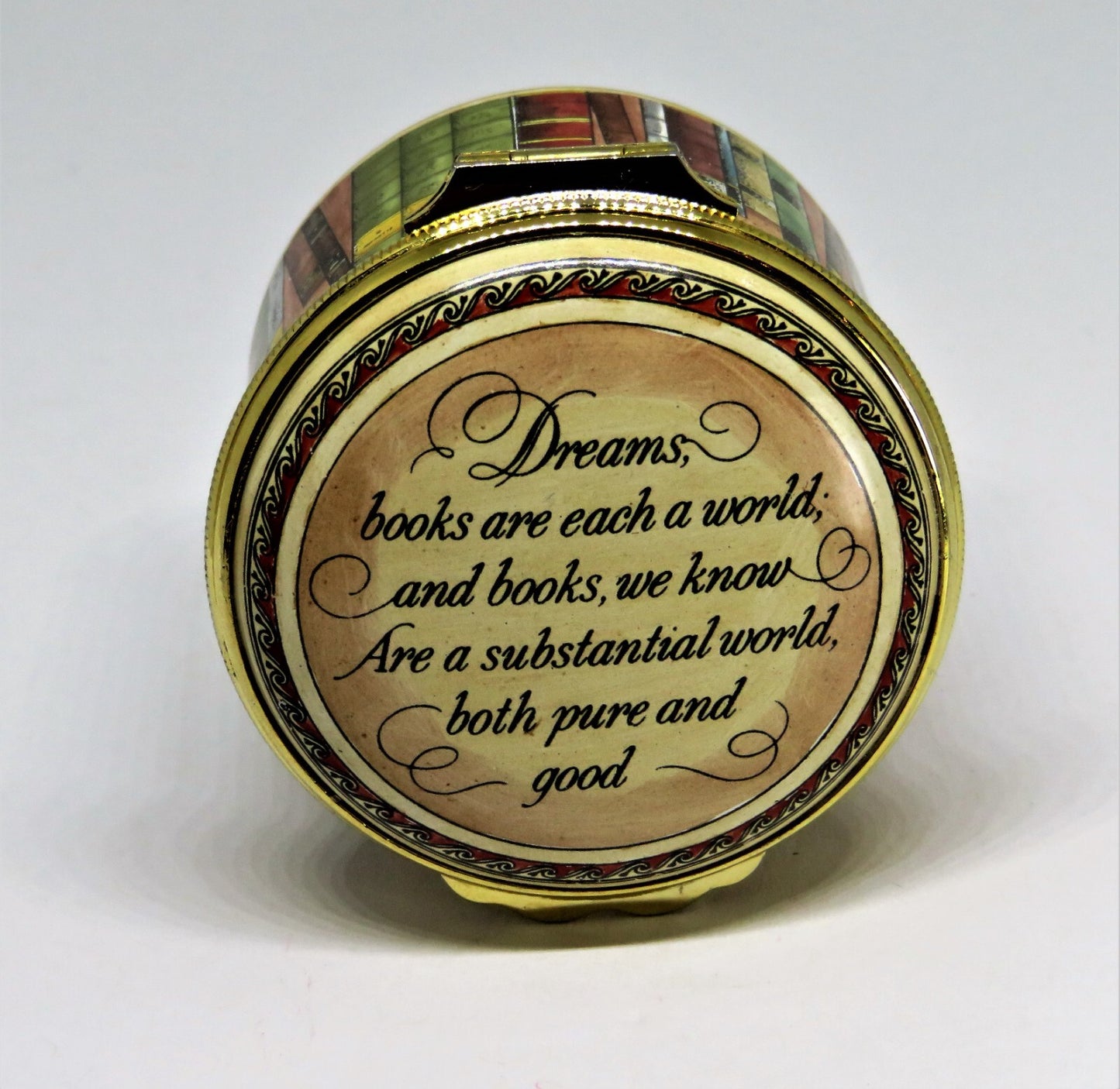 HALCYON DAYS ENAMEL BOX - BOOKS ON A SHELF - WORDSWORTH SONNET - LIBRARY - MIB